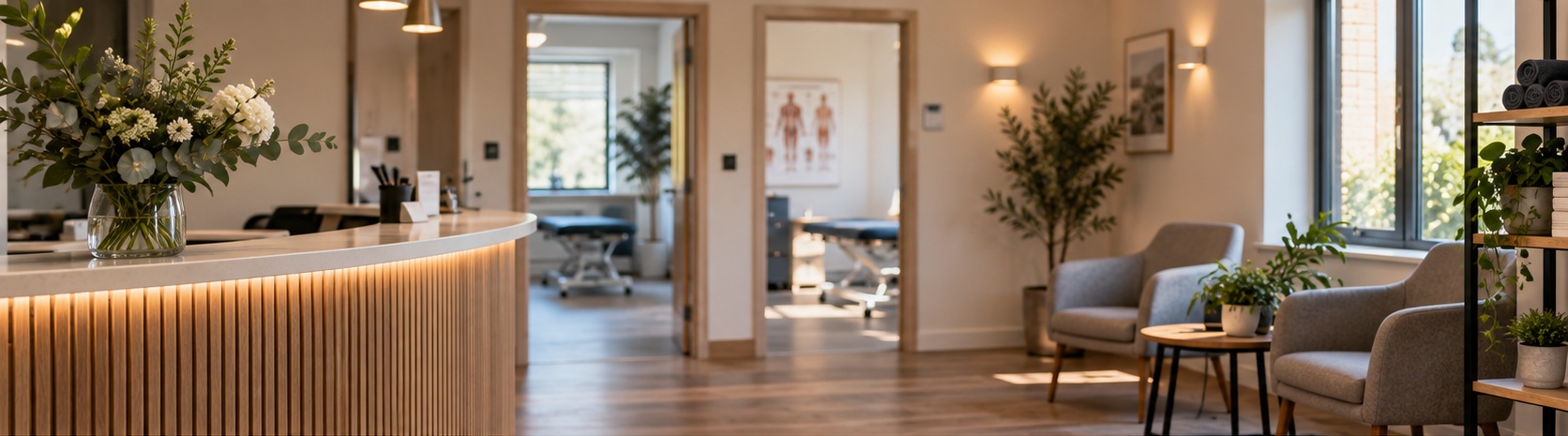 A warm modern private clinic reception